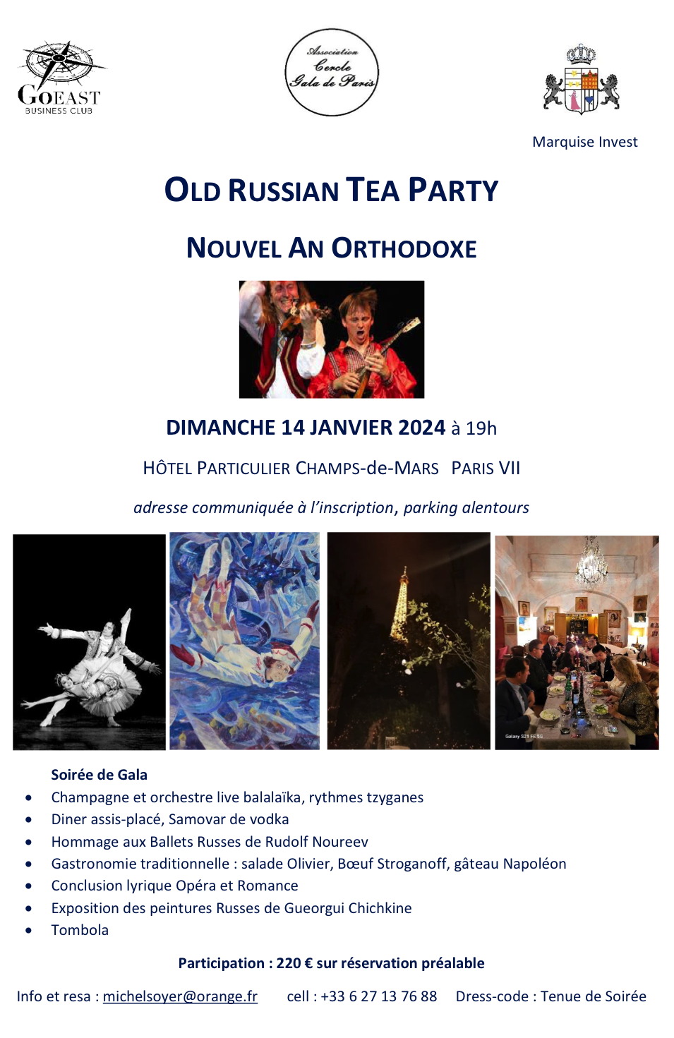 Affiche. Paris. Nouvel An orthodoxe. Old russian tea party. GoEast, Marquise Invest et Cercle Gala de Paris. 2024-01-14